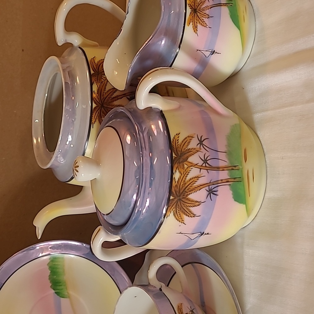 Vintage Hand Painted Porcelain Tea Set Palm Trees 🌴